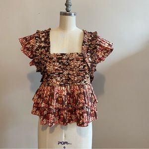 Sea New York Floral Ruffle Top in Brown and Red